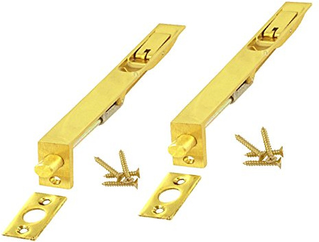 Home.smart 2 x Flush Bolt Door Locks Polished Brass 150mm Lever Slide for Double Doors