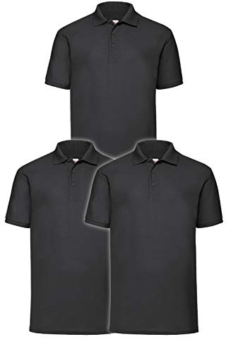 Fruit of the Loom Men's 65/35 Polo Shirt Pack of 3, Black, X-Large