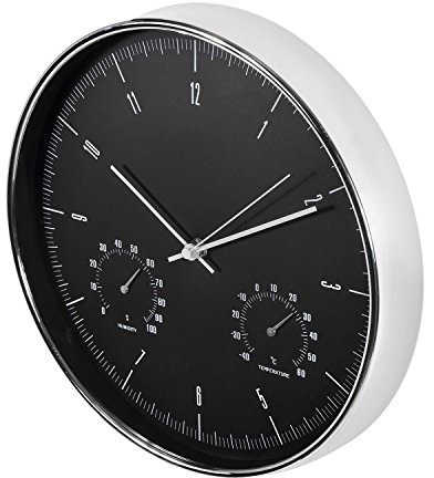 Maclean Leise Quartz Wanduhr Wetterstation mit Hygrometer & Thermometer in Silber & Gold - Ø 30cm 12 (Silber)