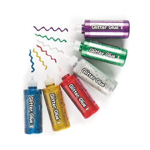 Baker Ross EV900 Jumbo Glitter Glue Pens, for for Kids Arts and Crafts (Pack of 6), Assorted, 120G