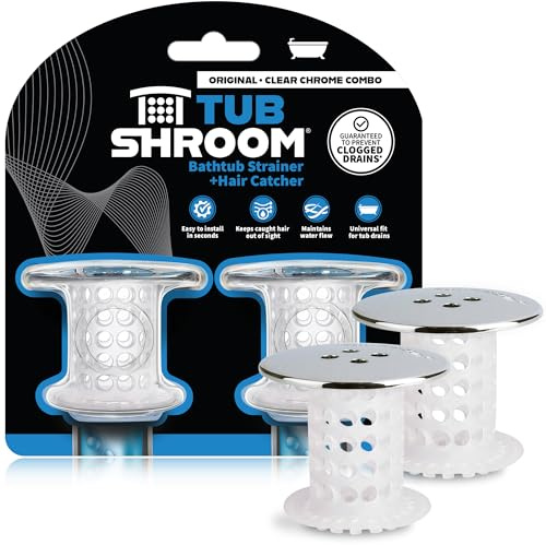 TubShroom Bathtub Drain Protector and Hair Catcher - 2 Pack, Chrome - Fits 1.5 - 1.75 Bathtub and Shower Drains
