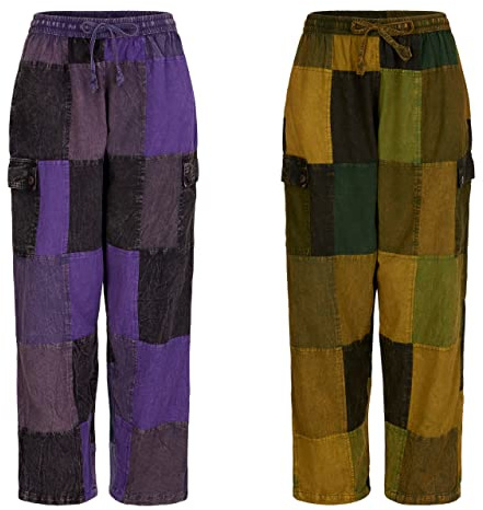 Wicked Dragon Long Patchwork Cargo Trousers (Green, L/XL)