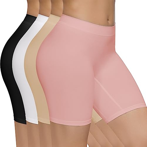 SIMIYA 4 Pack Womens Boxer Shorts Seamless Anti Chafing Slip Shorts | Smooth Stretchy Soft Comfort Boyshorts Panties for Under Dresses