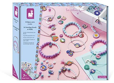 Janod - Coffret 14 Bijoux Astro à Créer - Les Ateliers Bijoux - Kit Loisir Créatif Enfant - Fabriquer 12 Bracelets + 2 Colliers - Motricité Fine et Créativité - Dès 7 ans - J07995
