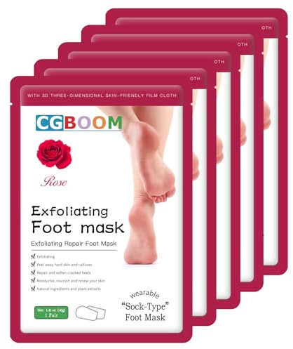 Foot Mask 5 Packs, Foot Peel Mask Callus Remover, Exfoliating Peeling Calluses Dead Skin, Callus Remover Foot Mask, Baby Soft Smooth Touch Feet-Men Women Exfoliating Foot Mask (Rose)