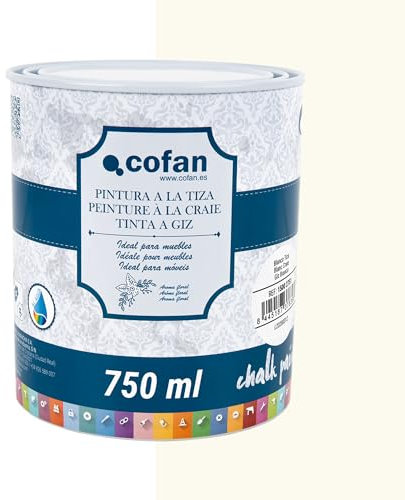 Cofan Pintura a la tiza chalk paint | Adecuada para restauración y decoración de muebles | 750 ml (BLANCO TIZA)