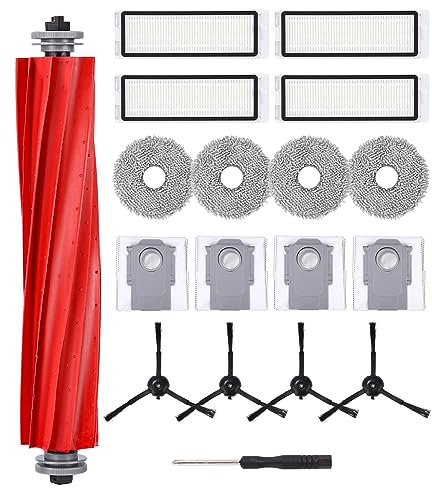 Kit Pièces d'rechange Compatible pour Roborock Q Revo,4 Brosses Latérales, 4 Filtres, 4 Sacs à Poussière, 4 Chiffons, 1 Brosse à Rouler