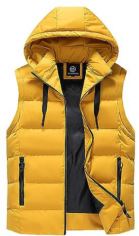 Didadihu Thermoweste Herren, Kapuze Arbeitsweste Plüsch Steppweste Winterweste Herbst Winter Wärme Ärmellos Jacke Vest Pufferweste Stehkragen Warm,Gelb,L