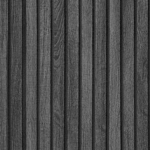 VEELIKE Black Slat Wallpaper 3D Wood Effect Wallpaper for Bedroom Living Room Furniture Wood Vinyl Wrap for Kitchen Cupboards Sticker Waterproof Panel Wall Paper Bathroom Cabinet Cover 40cm × 300cm
