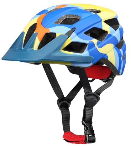 Kids Bike Helmet, 2 Size Adjustable for Youth Toddler Boys & Girls 3-5-8-10-12-14 Years, Child Helmets with Visor for Skating Cycling Scooter (Blue Yellow Orange, S: 48-54 cm / 18.9-21.3)