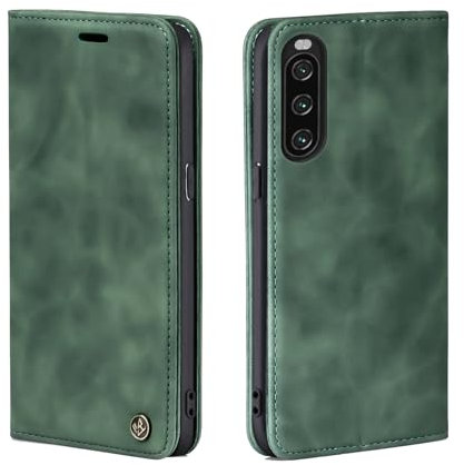 LBH Handyhülle für Sony Xperia 10 IV in Grün mit Karten- und Geldfach Smartphone Hülle mit Standfunktion Flip Case Schutzhülle Magnetverschluss Vintage