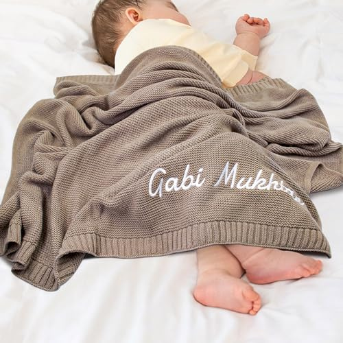 TICBIK Personalisierte Babydecke mit Namen Baumwolle, Strickdecke Baby Decke Neugeborenen Personalisiert, Babydecke Junge Mädchen Baby Geschenk Personalisiert Geschenke mit Namen