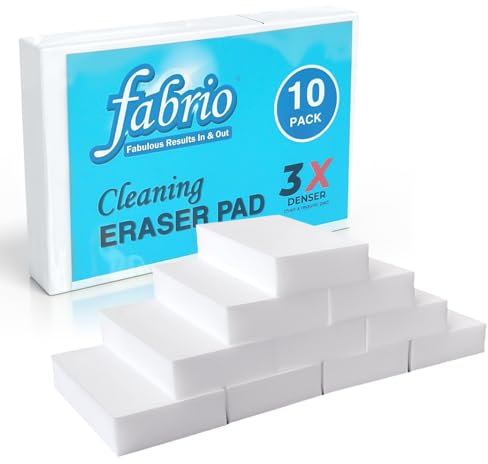 FABRIO Cleaning Eraser Sponges - Pack of 10 (3 x Denser) - Ideal for Kitchen, Bathroom, Walls, Stains, and More - Multi - Surface Cleaning