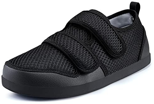 Diabetiker Hausschuhe Herren Damen Arthritis Ödem Verstellbare Verschluss Sandalen Extra Weit Klettverschuß Freizeitschuhe Bequemer Rehaschuhe für Senioren,Schwarz-B,43 EU