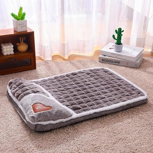 Panier pour Chien en Tissu Peluche, Lit pour Chien Orthopédique, Coussin pour Chien avec Housse Amovible, Antidérapant Lit pour Animal pour Chien et Chat (Gris,M-50 * 35cm)