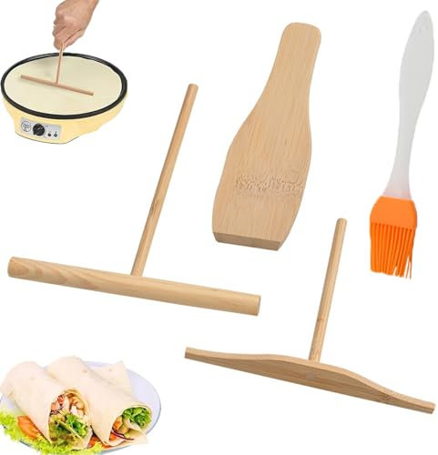 lurora2021 Set per Spatole E Spalmare Crêpe Rastrello di Crêpes Spalmare Crêpe A Forma di T Crepes distributore E Spatola per Crepe Stendi Crepes In Legno per Crepes Galettes E Pancakes,Con 1 Pennello