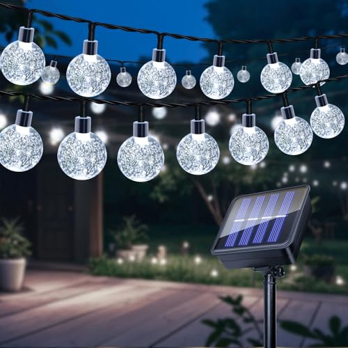 Luci Solare Catena Luminosa Esterno, 11M 60LEDs Luci Solari da Giardino, IP65 Impermeabile, 8 Modalità Luce Energia Solare Giardino Esterno per Feste, Terrazzo, Balcone, Matrimonio (Bianco Freddo)