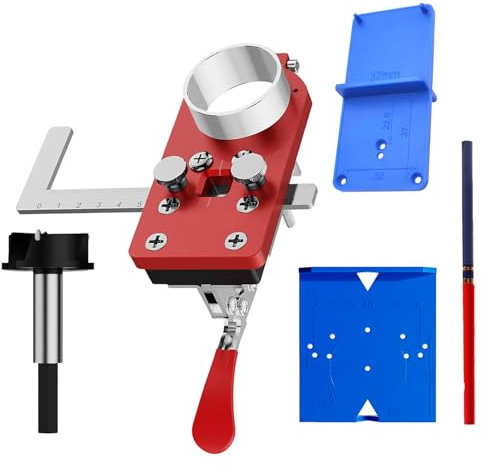 Plantilla para bisagras de cazoleta, Fuerte y duradero, No se deforma fácilmente, Adecuado para bisagras de copa de 35 mm, Regla de posicionamiento de orificios a juego (Rojo)