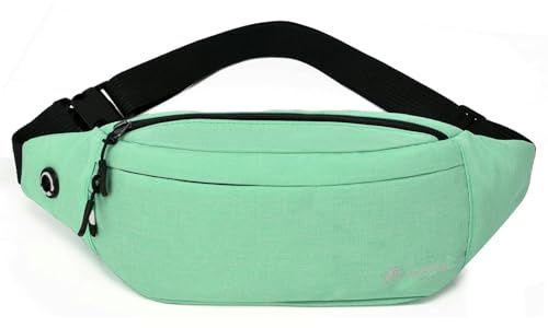 Bum Bag for Ladies Women Men Girls Bumbags Waist Fanny Pack with Headphone Jack and Adjustable Belt for Sport Running Hiking Jogging (Green)