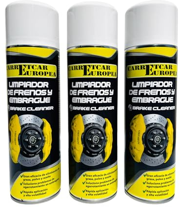 carretcar europea Limpiador de Frenos 3X 500 ml – Spray Limpiafrenos para Coches, Motos, Vehículos Industriales – Rápida Evaporación, No Corrosivo, Sin Acetona - Pack 3 Unidades