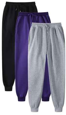 Pack de 3 pantalones de chándal unisex, pantalones deportivos otoño/invierno de cintura alta con goma elástica, pantalones de fitness de un solo color, elásticos, ligeros, cómodos, sudaderas para