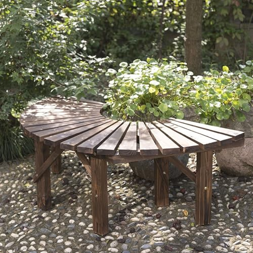 TUPAFJU Banc d'arbre Enveloppant, Banc incurvé en Bois Massif, sans Dossier, résistant aux intempéries,pour Cour, Porche, pelouse, Patio, Jardin extérieur(Semicircle)