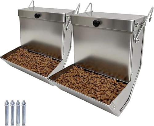 Distributeur automatique de nourriture en acier inoxydable 304 pour cage d'animaux de compagnie, mangeoire par gravité pour lapins, oiseaux, chinchillas, furets et autres petits animaux (L-2 pièces)