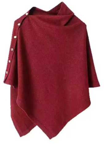 Makroyl Poncho da donna multiway con bottoni, scialle avvolgente lavorato a maglia in cashmere, versatile, cardigan mantello sciarpa per l'inverno in crema beige, Rosso, Taglia unica