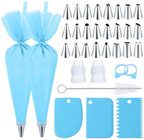 Qianyu Set di 34 sac à poche e beccucci per decorare torte, riutilizzabili, con raschietti, sacchetto per glassa da 30,5 cm, antiscivolo, per decorare torte, sac à poche ispessite, per cuocere