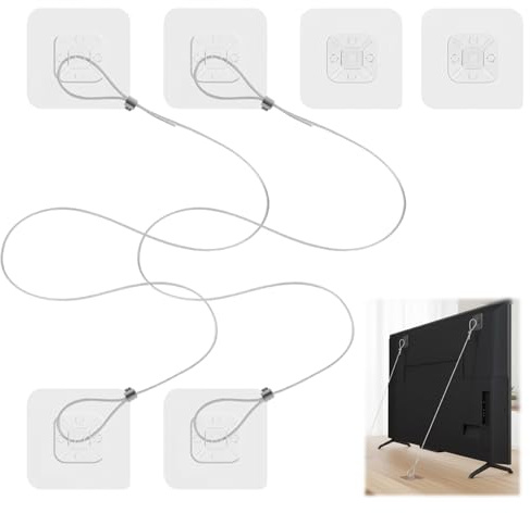 TV Kippsicherung, Kippsicherung Möbel, Sicherheitsvorrichtung für Familien mit Kindern und Haustieren, Verhindert Unfälle durch umkippende Fernseher, 2 Stück Set mit 8 Klebepads