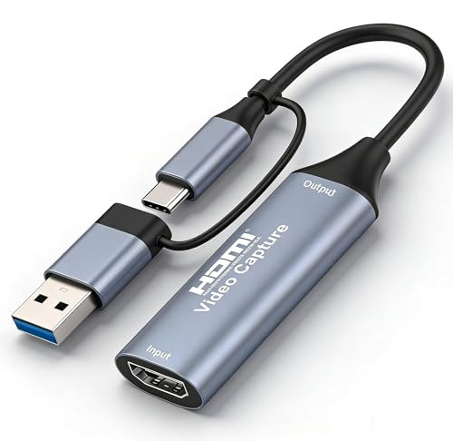 Scheda di acquisizione video HDMI a USB C 3.0 4K Ingresso 1080P 60FPS Cattura video esterna per streaming giochi registrazione insegnamento riunione Plug & Play per PC Mac Laptop Windows