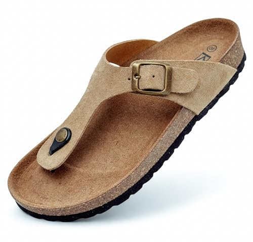 GONKOS®, Sandali Infradito Uomo Donna in Pelle, Vera Pelle, Sughero Naturale, Infradito Donna Estive Ciabatte Donne Uomo, Qualità Made in Spain, Colore Scamosciata Taupe Taglia 40