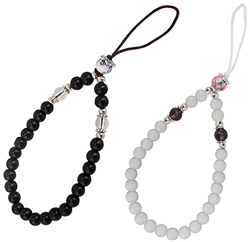 zdyCGTime (2Pack Mobile Phone Lanyard Crystal Bead Wrist Lanyard with key Chain, Mobile Phone Camera Wallet MP3 MP4 U disk PSP key chain (17cm/Black+White)​.