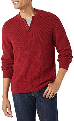 Amazon Essentials Jersey Henley de Manga Larga y Tacto Suave Hombre, Rojo, L