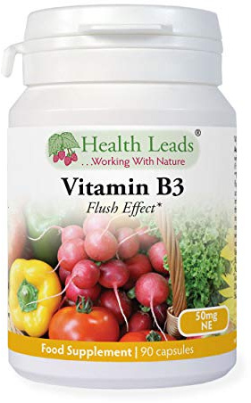 Vitamin B3 Niacin 50mg | Nicotinic Acid Flush Form | 90 Vegan Capsules | Energy & Nervous System Support | No Magnesium Stearate | Additive Free | Made in Wales | Health Leads UK