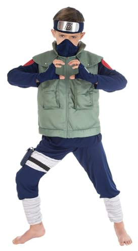 Chaks - Costume Kakashi Hatake pour garçons, tenue Naruto officielle avec accessoires, ensemble anime 8 pièces pour carnaval et Comic Con, Vert, Bleu
