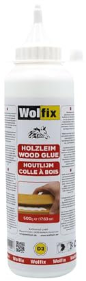 Wolfix Holzleim Wasserfest PVAc Glue - Sekundenkleber Extra Stark für D3 PVA 500ml - Schnell Trocknender Holzspachtelmasse Weiß innen - Montagekleber, Bastelkleber und Flüssigkleber für alle Holzarten