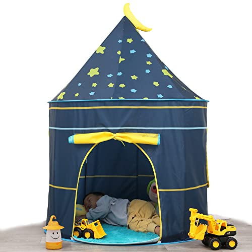 Carpa para niños,con Luces de Estrellas Castillo,Tienda para Niños, Playhouse Toy para Juegos de Interior y Exterior,Navidad & Cumpleaños Regalos para Niños Chico Niña (Moon Blue)