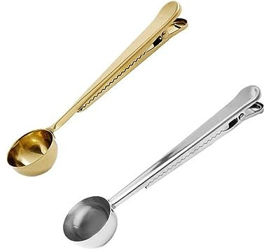 Cucchiaio da Caffè con Clip per Sacchetto,2 Pezzi Cucchiai Dosatori Caffè Manico Lungo Misurino dosatore per Caffè con Clip per Sigillare la Busta del Caffè Misurino da Caffè per Chicchi di Caffè
