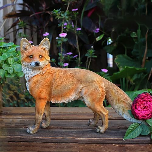Pevfeciy Gartenfiguren & Gartenstatuen Fuchs deko 25x19x10 cm Gartendeko Figuren für Außen Waldtiere Harz Fuchs Geschenk,Fuchs Skulptur für Draußen Balkon Terrassen Deko Wetterfest