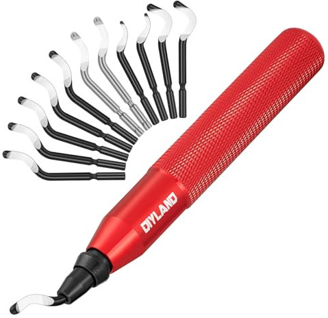 DIYLAND Ebavureur Outil D'ébavurage, Burr Remover avec 11 Lames de Rechange en 4 Modèles, 360 ° Rotatif Ébavureur pour l'impression 3D, Resine Epoxy, Plastique, PVC, Wood, Aluminium Cuivre et Acier