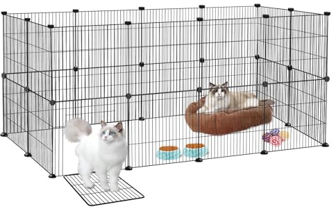 FIVMEN Parque para Animales Pequeños 142 x 72 x 72 cm Valla para Mascotas 24 Paneles Recinto Exterior de Metálica con Puertas Recinto de Carrera Libre para Conejos Hámsters (Negro)