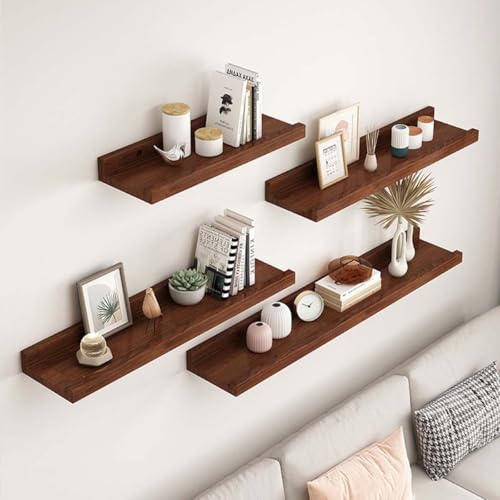 Mensola sospesa in legno massello, montaggio a parete, facile da installare, per camera da letto, cucina, soggiorno, corridoio, (noce scuro, 12 x 30 cm)