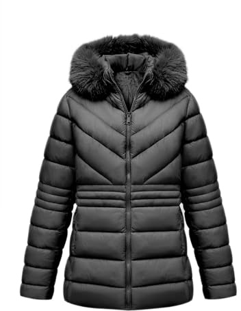Geschallino Manteaux d'hiver pour femmes Veste matelassée grande taille Vêtement d'extérieur matelassé épais à capuche G23-13PLUS Noir 4X