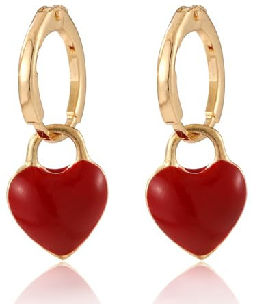 Rote Herz Ohrringe Damen, Klein Süß Liebes Tropfenohrringe Minimalistisch Vintage Creolen mit Herzanhänger Hypoallergen Huggie Creolen Schmuck als Geschenk zum Valentinstag und Geburtstag