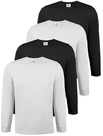 ALPIDEX Camiseta Hombre Manga Larga Pack de 4 100% Algodón Básica Lisa Algodón Elástico Cuello Redondo Camiseta Interior, Tamaño:4XL, Color:Black/White