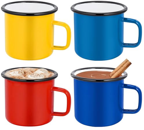 Lot de 4 tasses à café en émail de 350 ml - Tasses à café en porcelaine - Gobelets en émail - Tasses à café colorées pour le camping, la maison, les fêtes