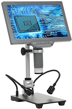 Digital Mikroskop, Lödmikroskop, LCD -digitala Mikroskop med 10.1 Tum IPS -skärm TV -digitalmikroskop för Elektronisk Reparationsmikroskop med IR -remoter, USB -kabel, Bas