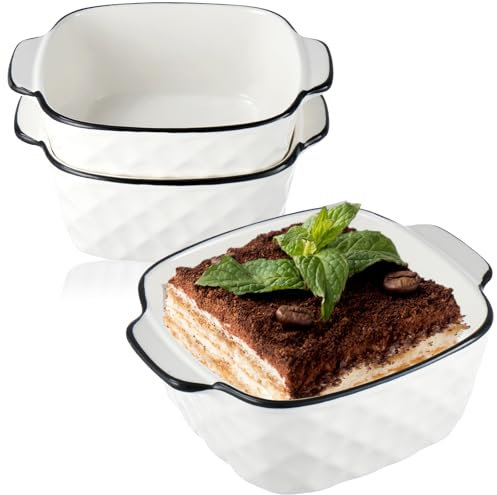 Mini pirofila in ceramica, set da 2 pirofile, quadrate, con manici per friggitrice, friggitrice, forno e microonde, 14,5 x 12 x 5,5 cm