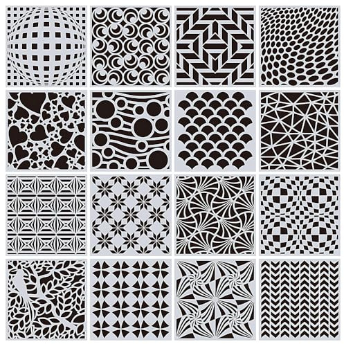 TONGIHS 16 Stencil Geometrici, Modelli di Pittura, Stencil per Pittura Muro Riutilizzabile, per decorazioni su tessuti, ornamenti per porte, opere d'arte dipinte, decorazioni murali